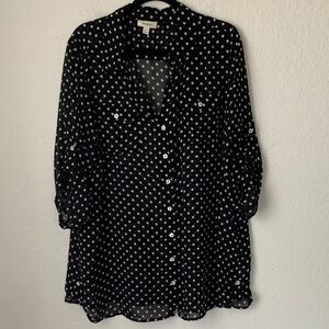 Dressbarn Black White Polka Dot Women's Top Tab Sleeve Blouse Size 2X